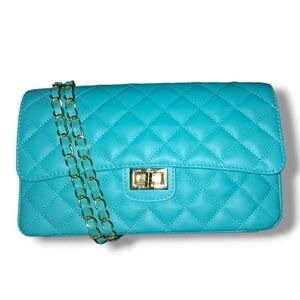 NWOT Roberta Rossi Milano Tiffany Blue Diamond Quilted Flap Bag